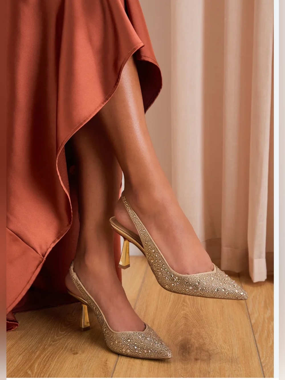 Betsey Johnson  Gold Crystal Slingback Pumps